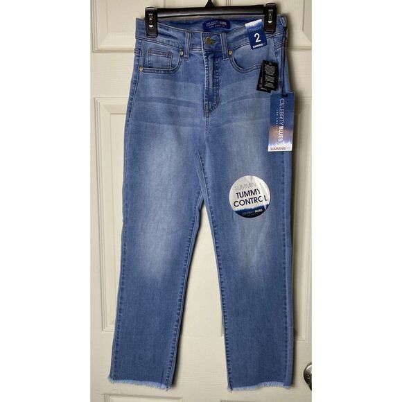 Celebrity Blues Womens Jeans Slimming Tummy Control High Rise Straight‎ Sz 2 - Picture 1 of 8